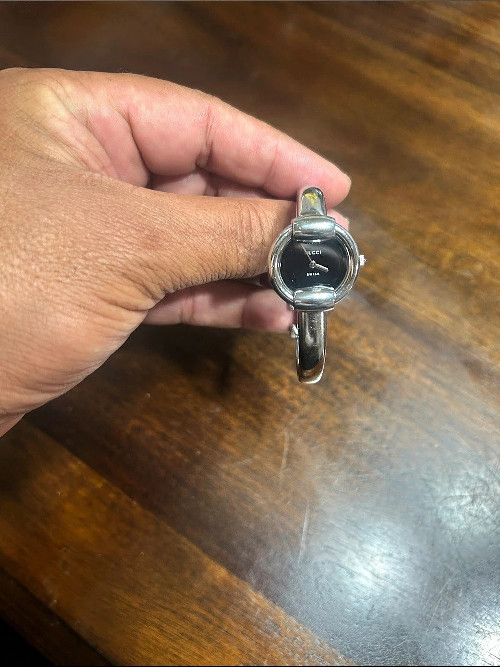 Gucci 6300L Horsebit Bangle Watch Silver & Black